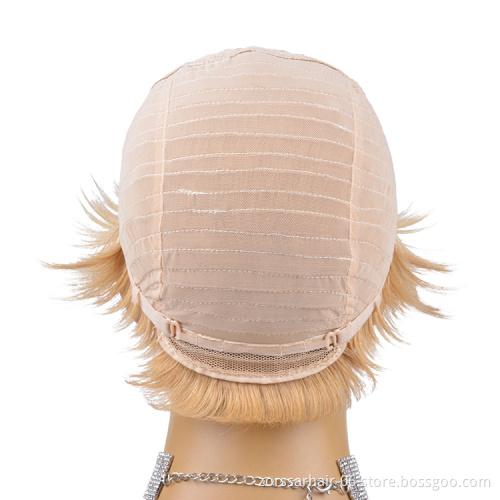 Cheap Machine Made None Pixie Cut Wigs For Women Peruvian Human Hair Lace Short Wigs